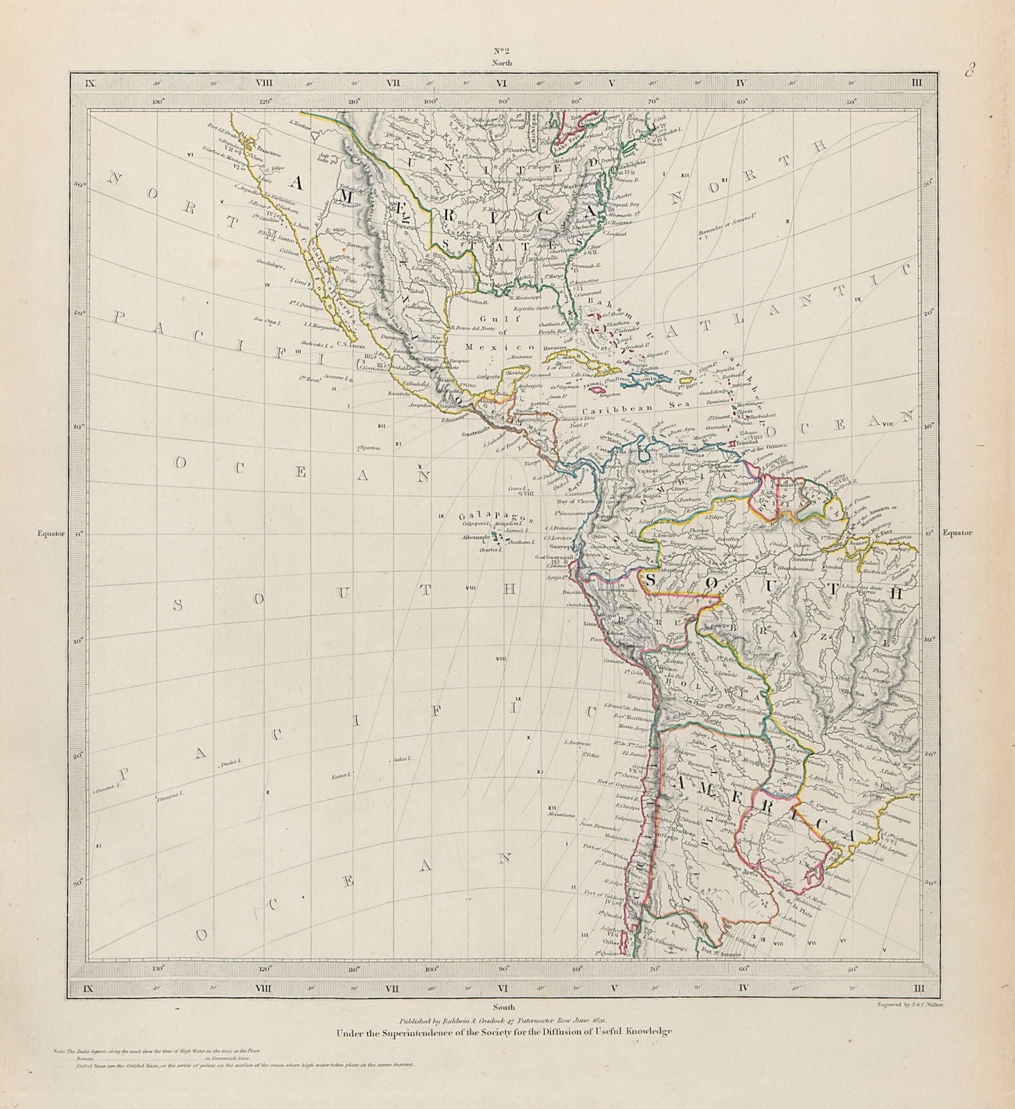 AMERICAS Gnomonic Projection. Texas, Western US is Mexican SDUK 1844 old map